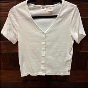 Levi's Women's White Ribbed Button-Down Shirt